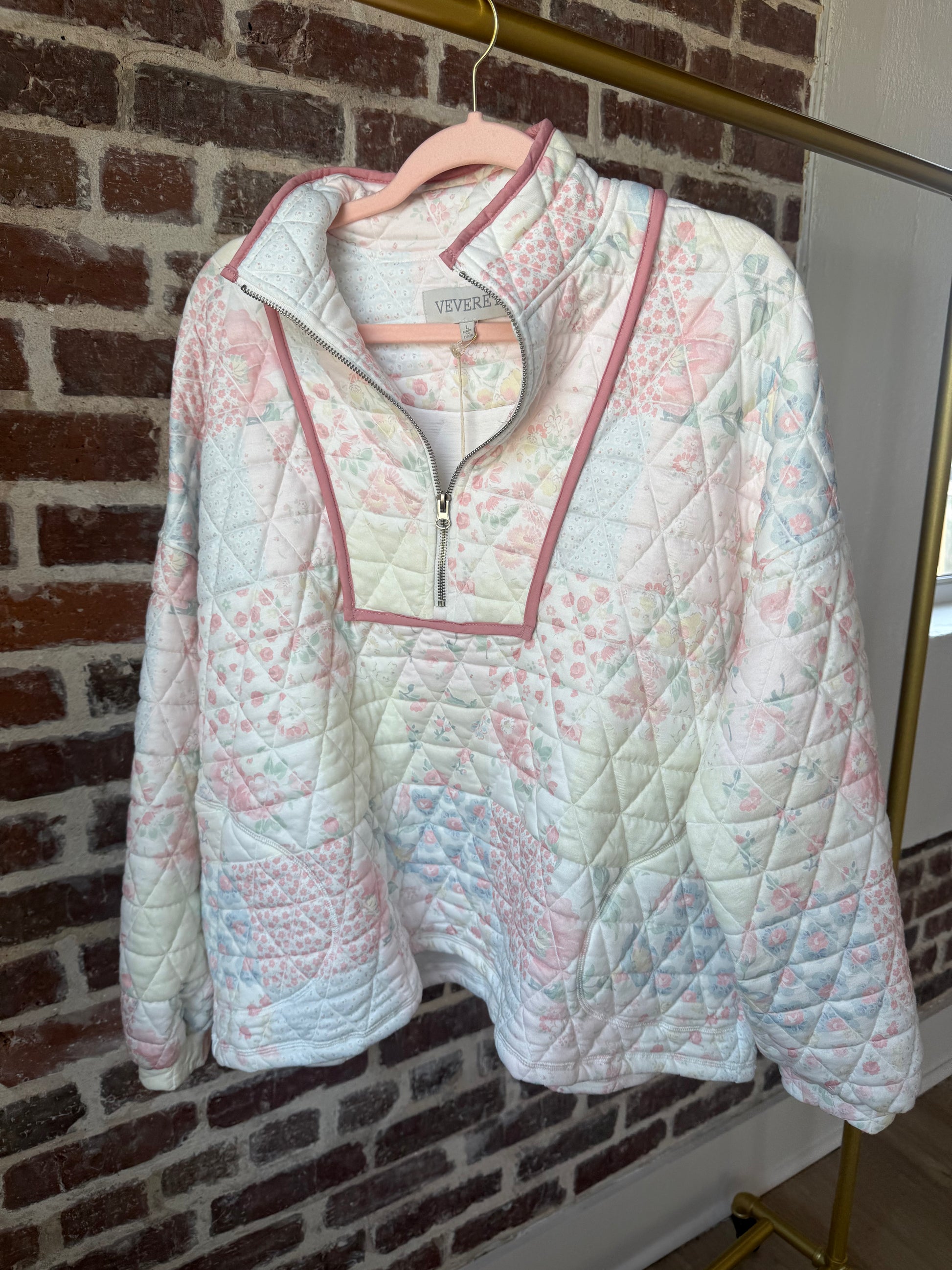Floral textured quarter zip