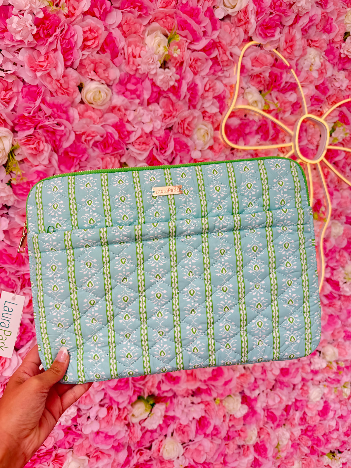 Rosemary Stripe Blue Quilted Laptop Case