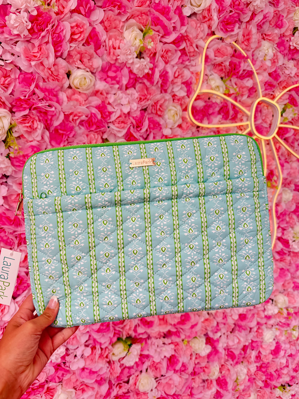Rosemary Stripe Blue Quilted Laptop Case