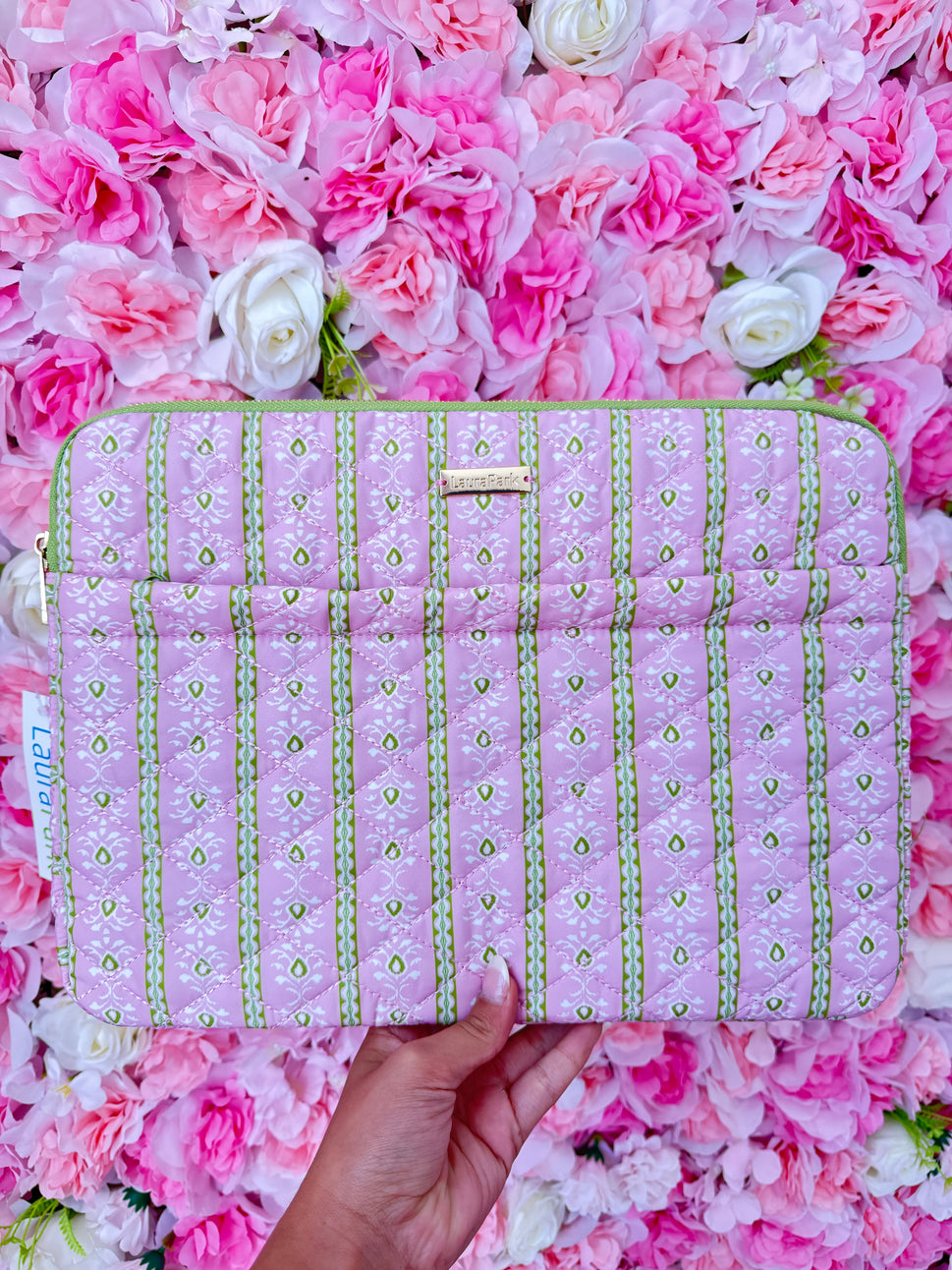 Rosemary Stripe Pink Quilted Laptop Case: One Size