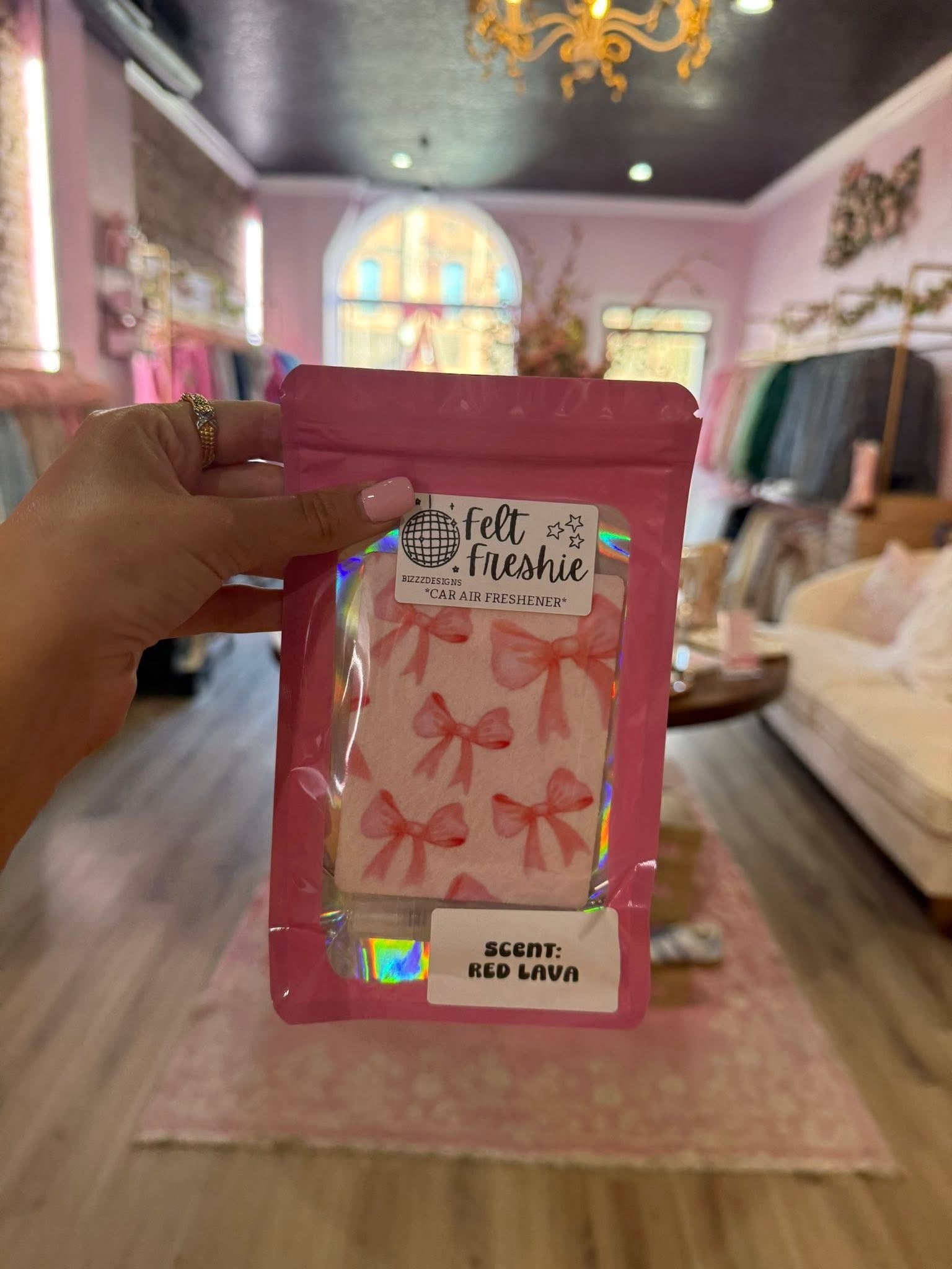 Pink Bow Coquette Felt Freshie Boutique Car Air Freshener