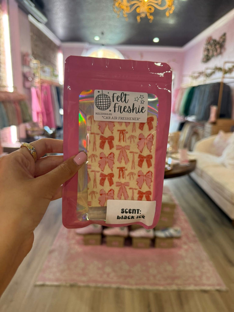 Pink Bow Coquette Felt Freshie Boutique Car Air Freshener