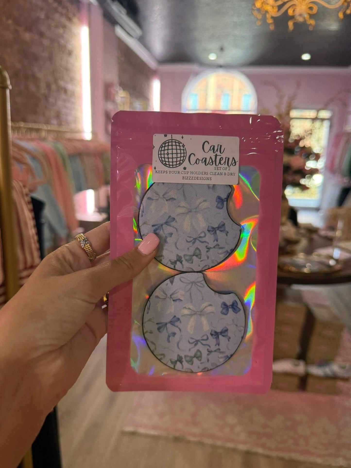 Blue Bow Coquette Car Coasters | Bow Car Coasters Set of 5