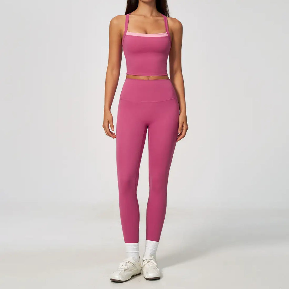 Cross Back Quick Dry Double Layered Sports Bra Pink