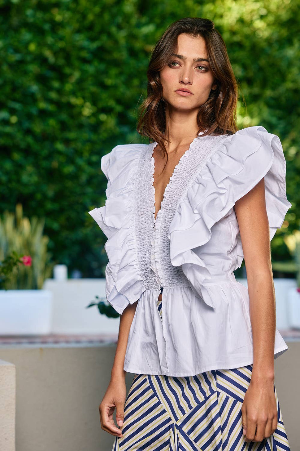 * Ruffle Smocked Peplum Blouse: Baby Blue