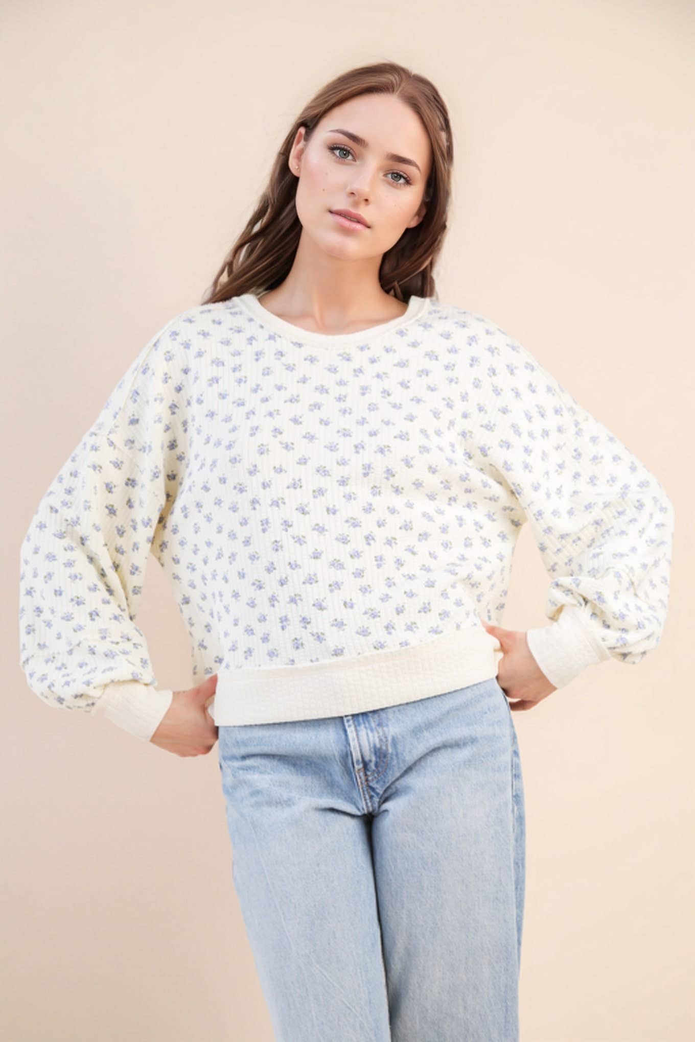 Blush Floral  Oversized Knit Top