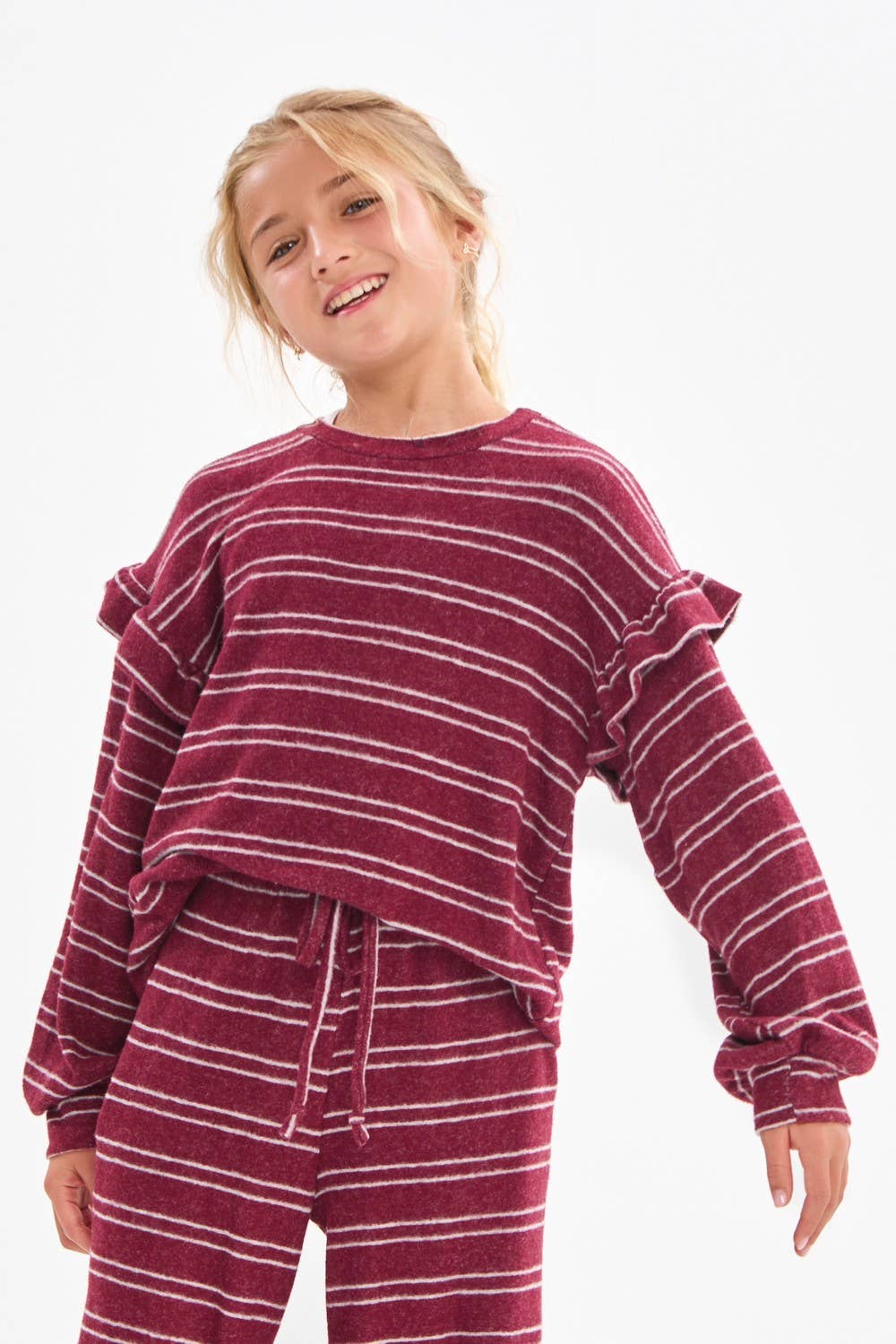 Ruffle Shoulder Brushed Knit Top