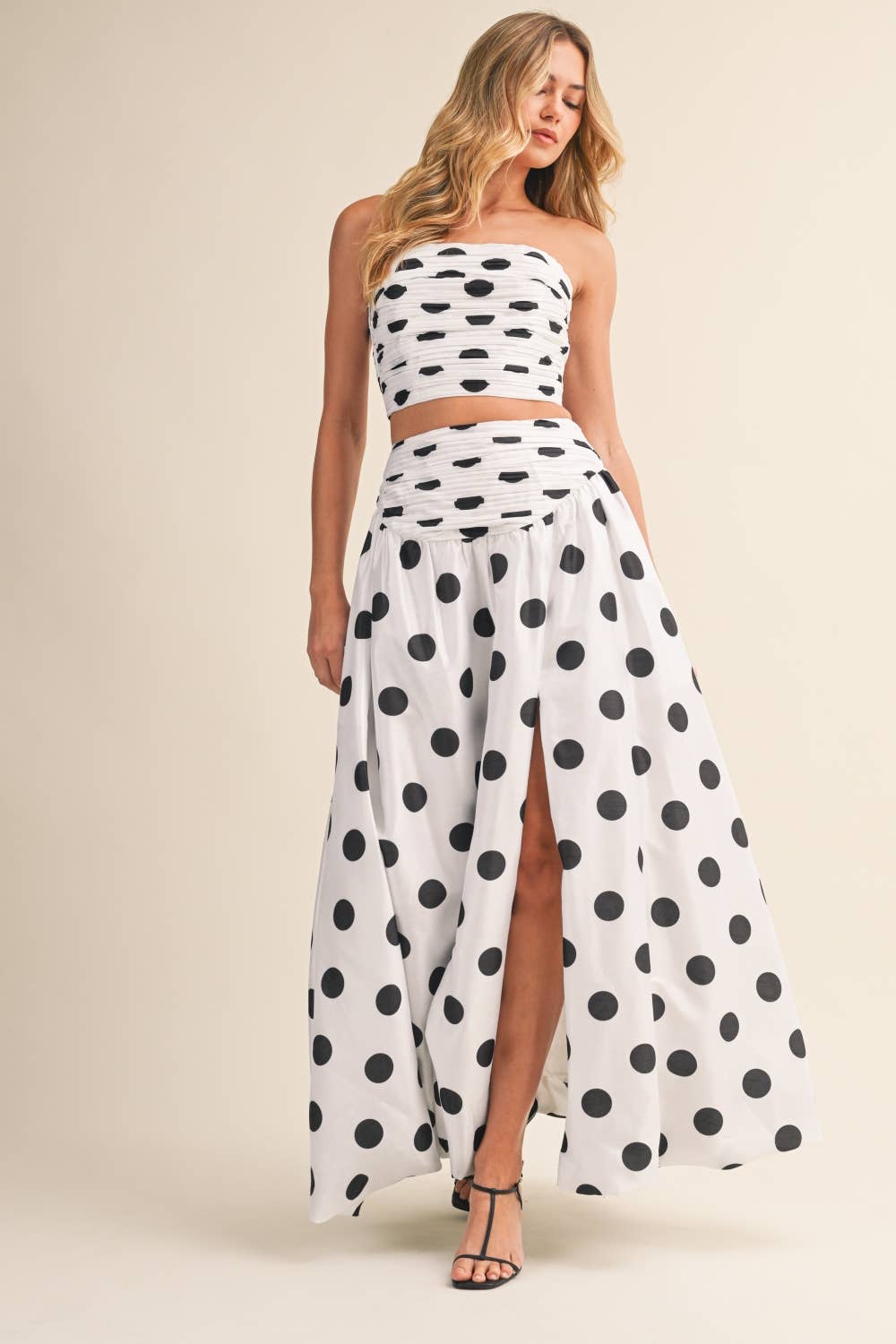 POLKA DOT PRINTED TOP AND BUBBLE HEM SET