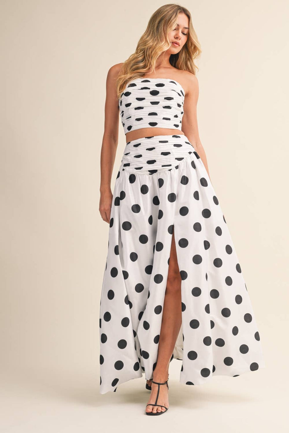 POLKA DOT PRINTED TOP AND BUBBLE HEM SET
