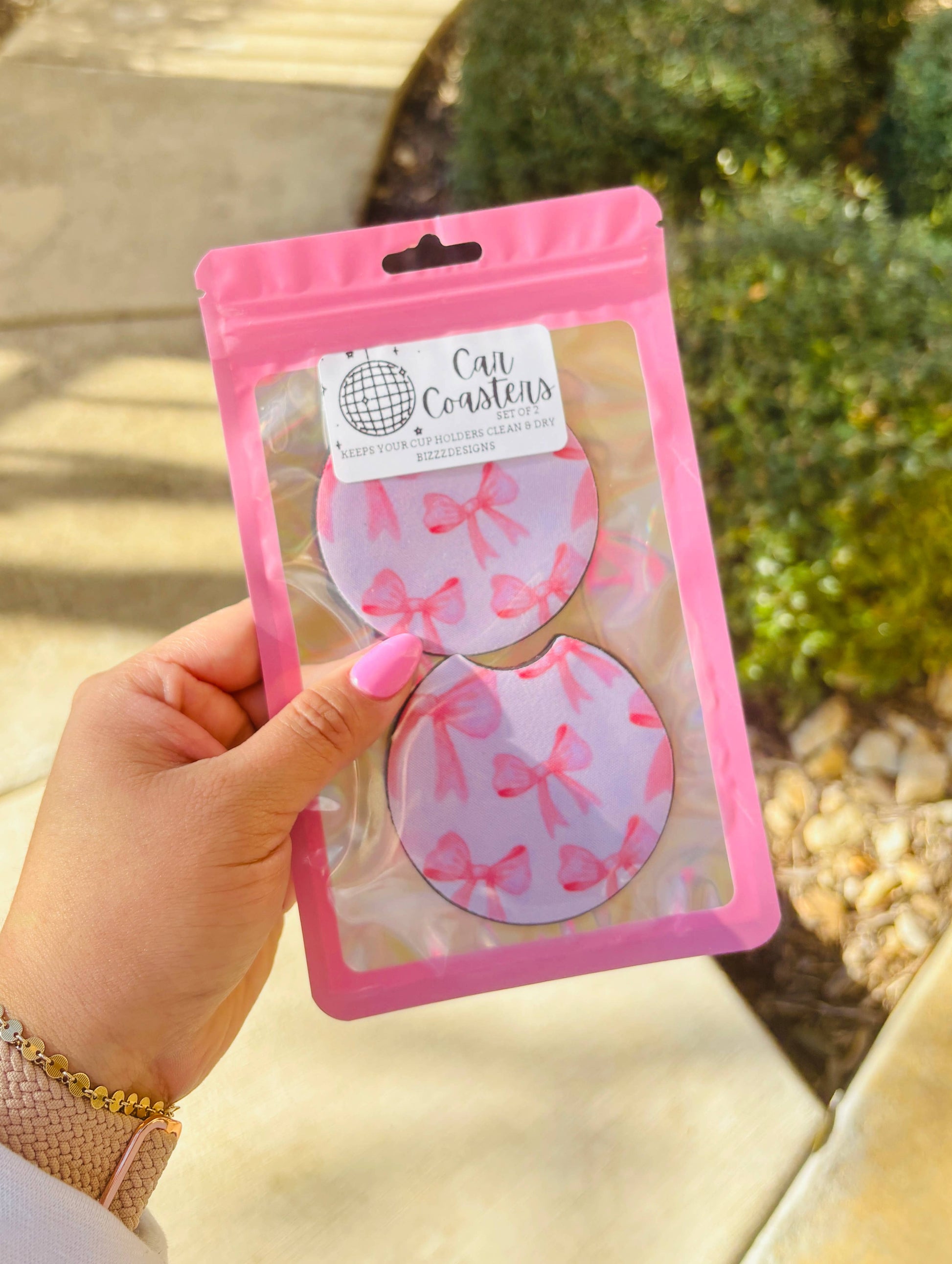 Pink Bow Coquette Car Coasters | Bow Car Coasters Set of 5