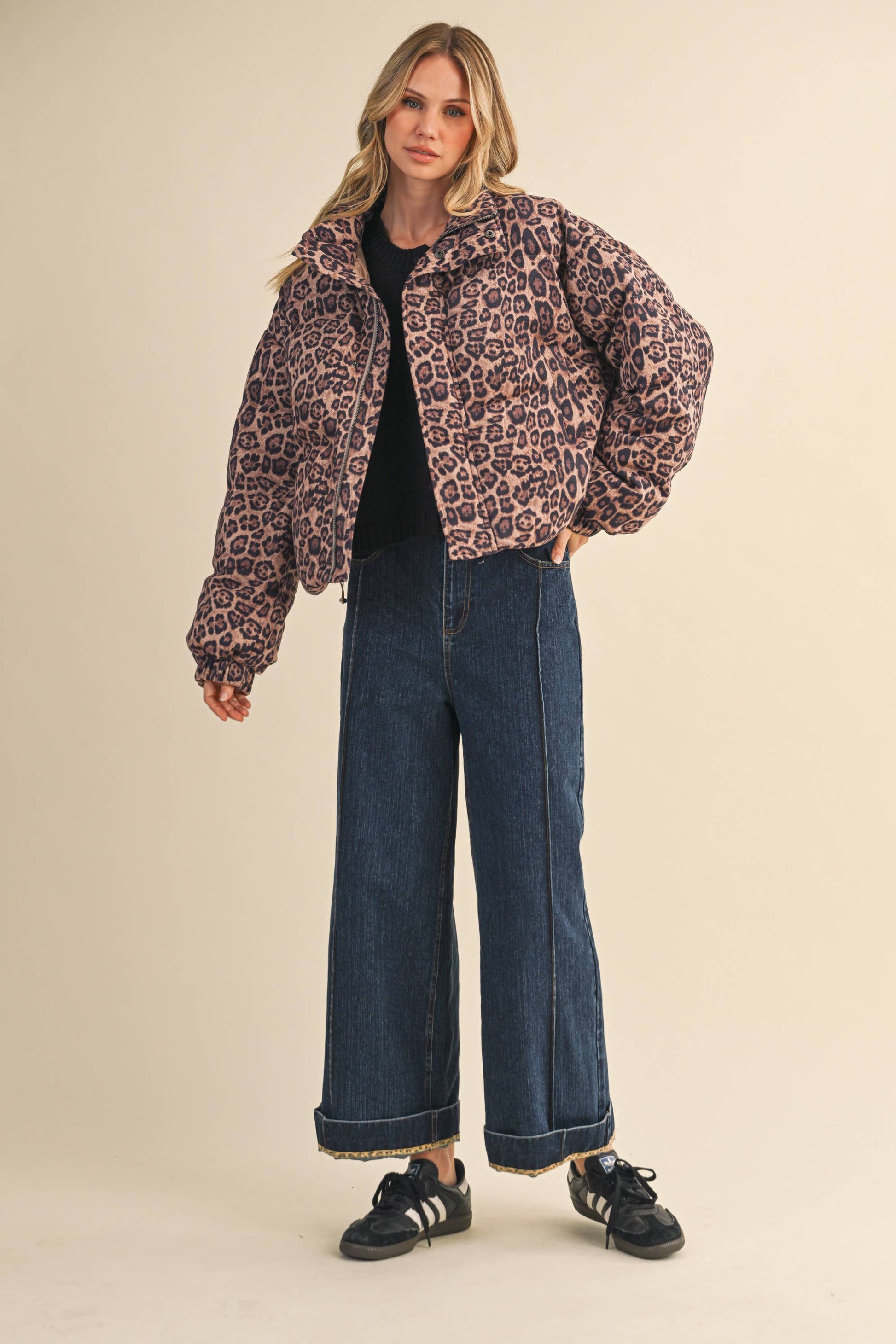 LEOPARD PRINTED CROPPED PUFFER JACKET LEOPARD / ML