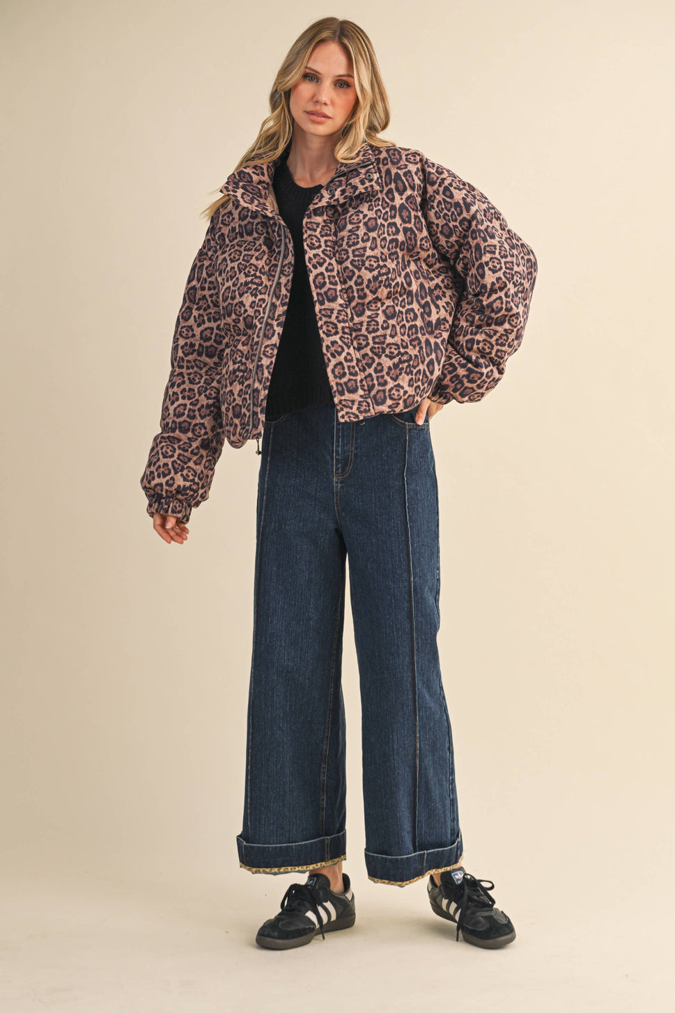 LEOPARD PRINTED CROPPED PUFFER JACKET LEOPARD / ML
