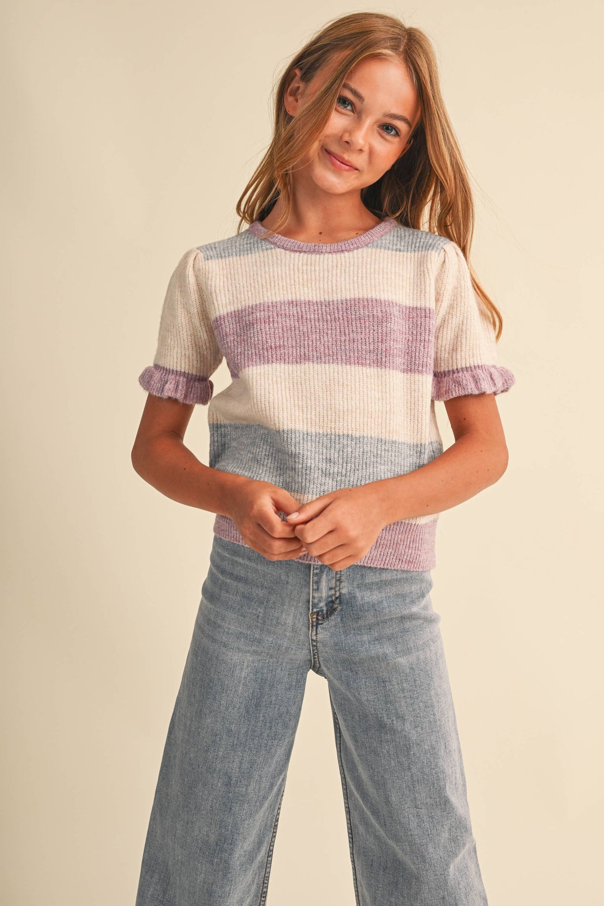 Tween Kids Girl Puff Sleeve Sweater