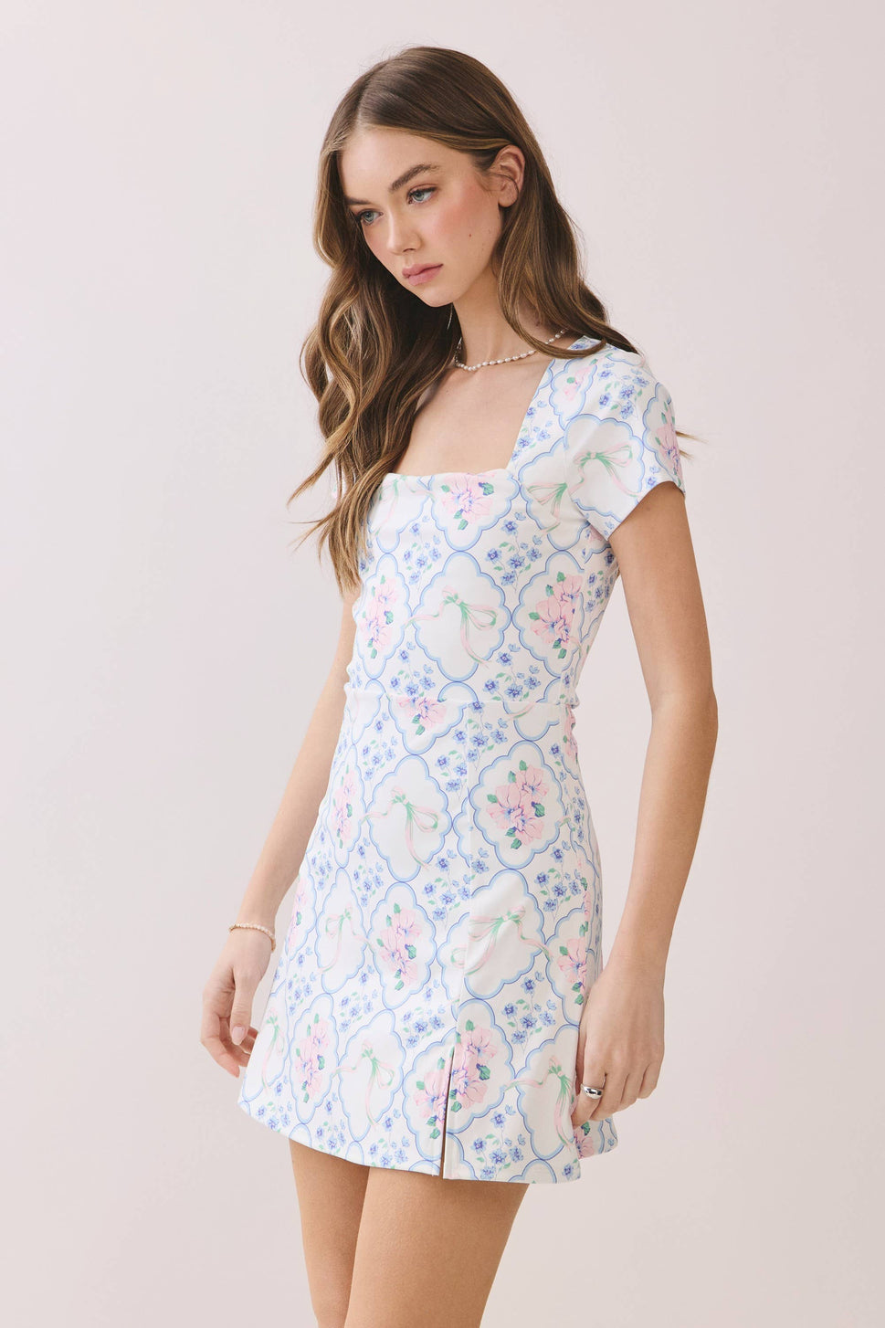 Vintage Floral Print Square Neck Mini Dress