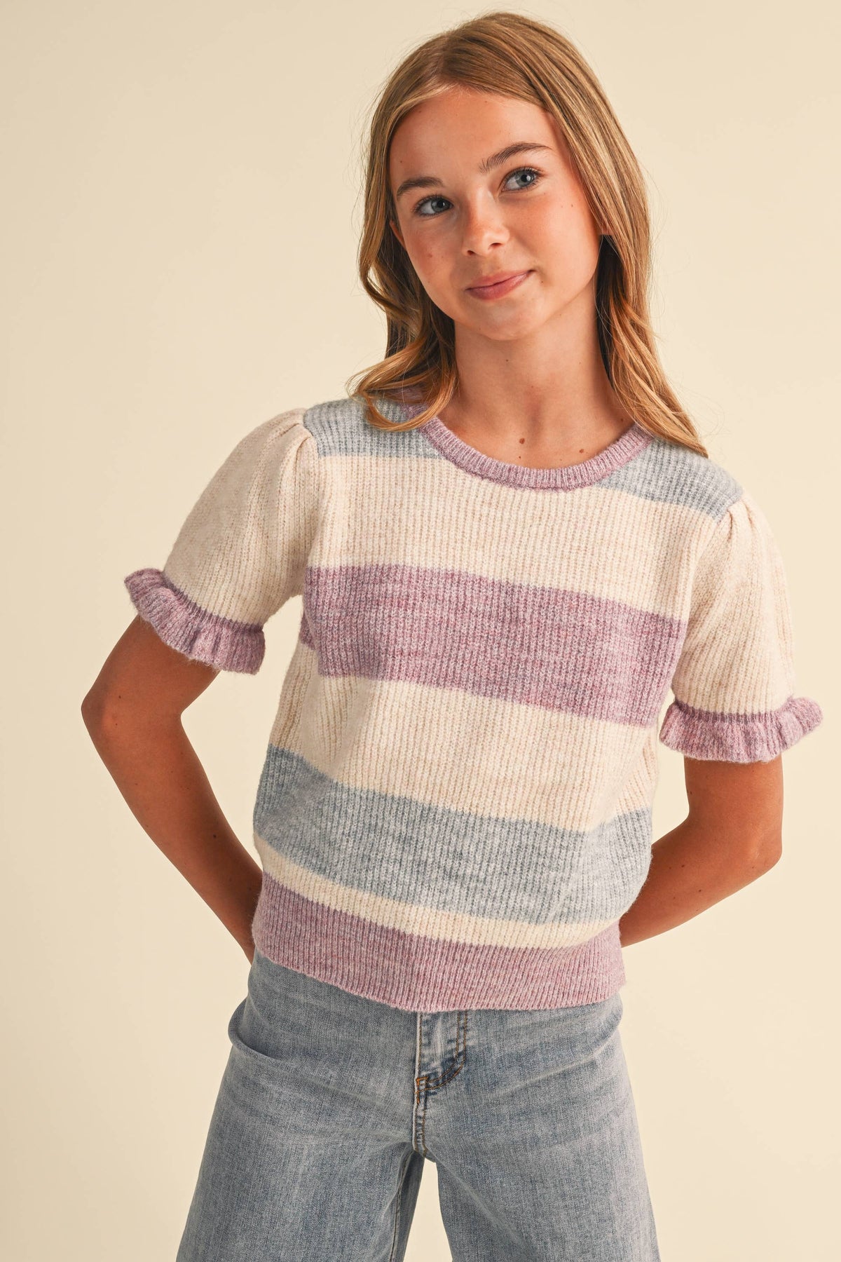 Tween Kids Girl Puff Sleeve Sweater