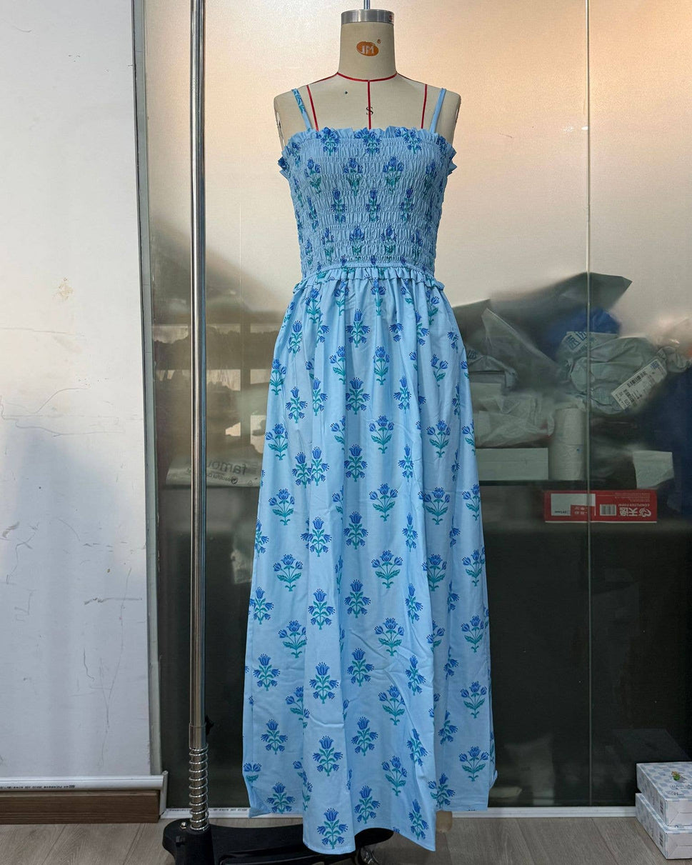 BOHEMIA MAGNOLIA FLORAL SPAGHETTI STRAPS FLARE DRESS