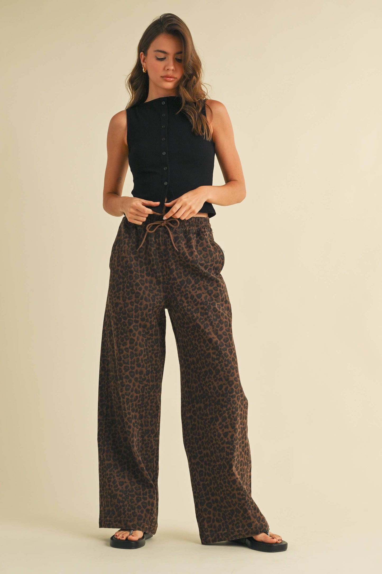 IP1397 LEOPARD PRINT WIDE DENIM TRACK PANTS