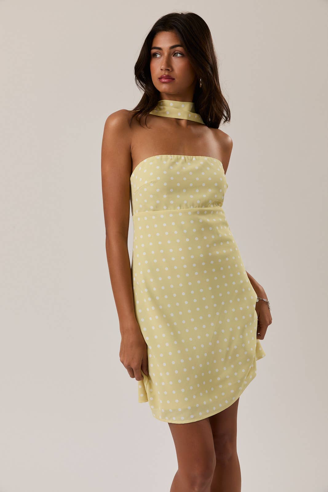 *Polka Dot Mini Dress With Attached Scarf