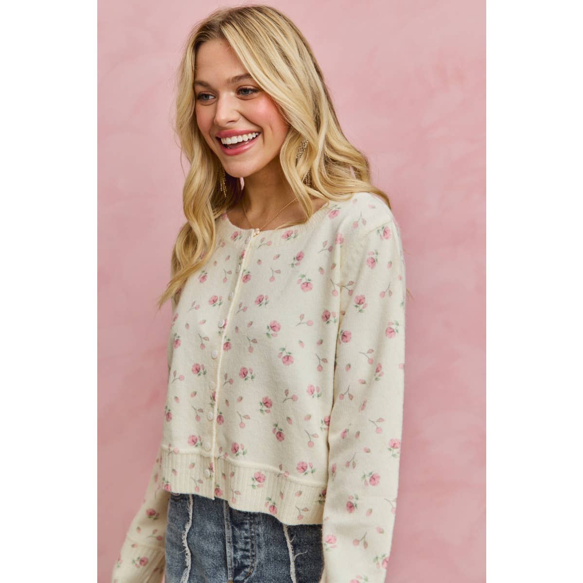 FLORAL PRINT BUTTON DOWN CARDIGAN SWEATER TOP