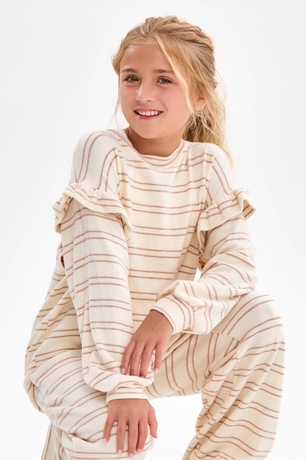 Ruffle Shoulder Brushed Knit Top