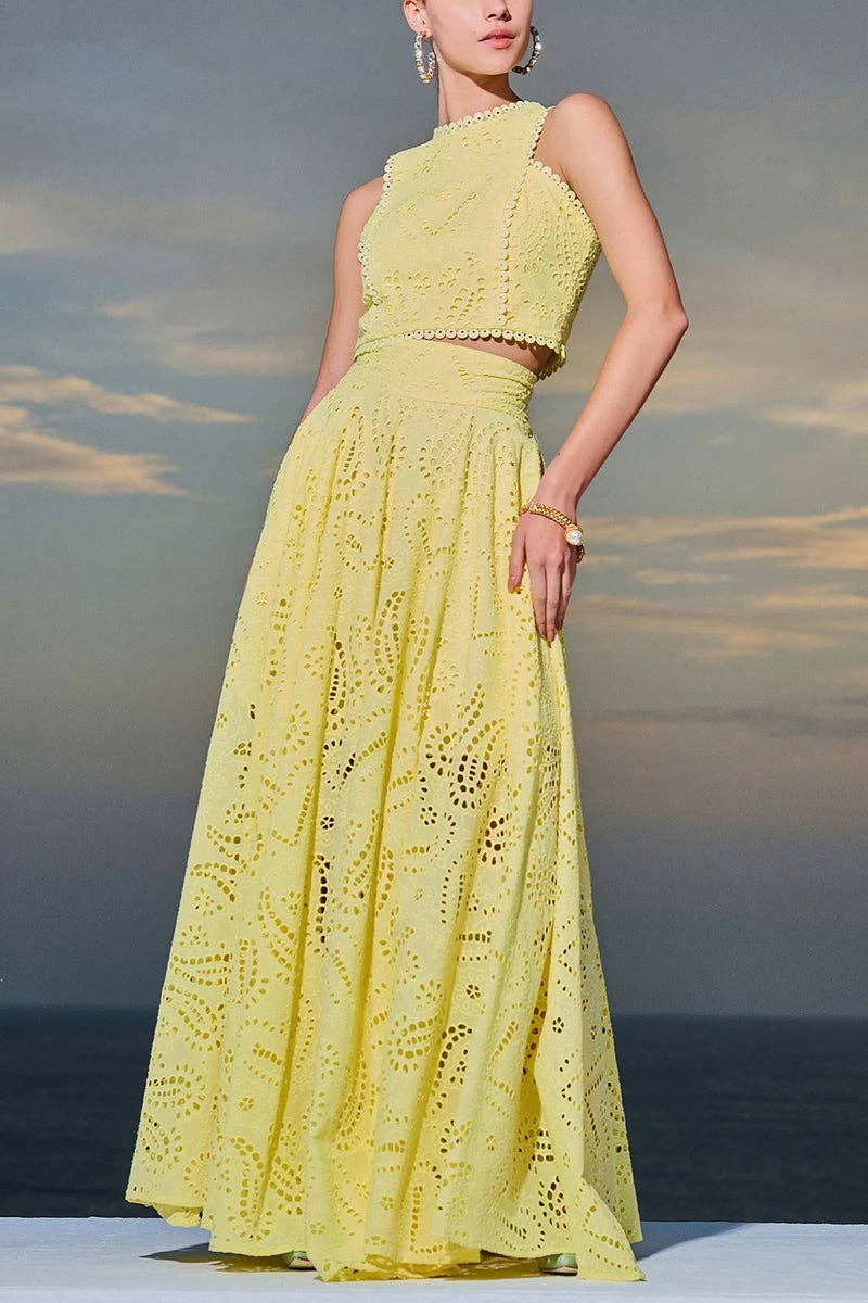 Eyelet Halter Skirt Set