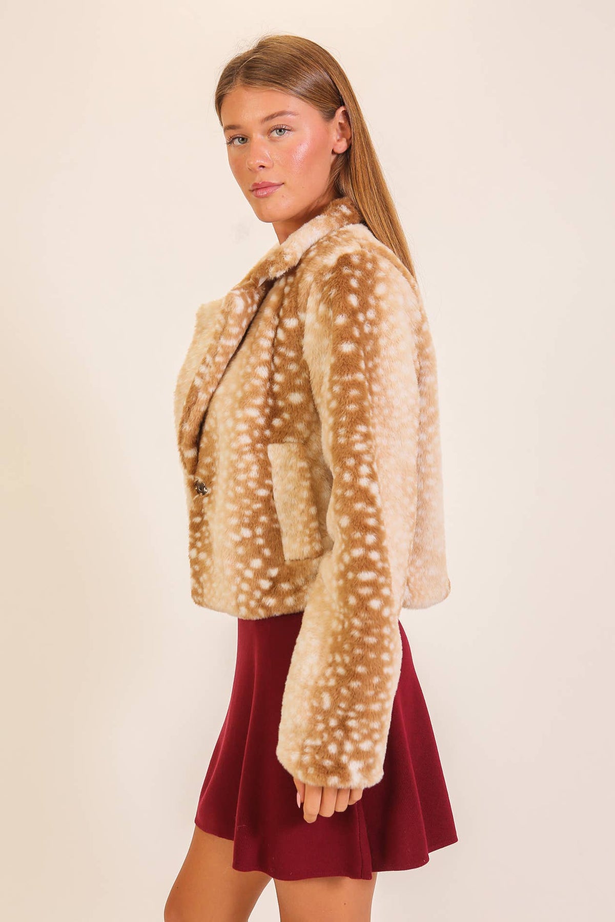 Spotted Faux Fur Cropped Jacket