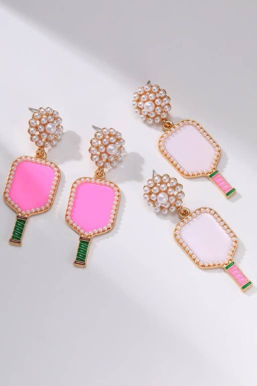 PICKLEBALL PEARL RACKET DROP EARRINGS