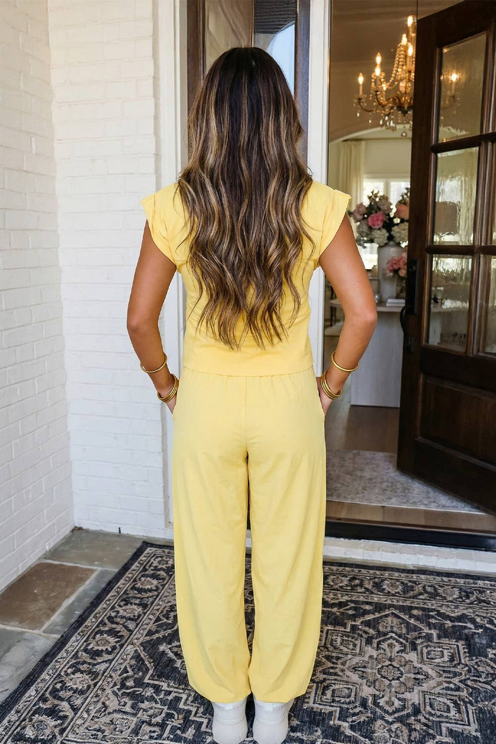 LAS Solid Color Cropped Tank Top and Jogger Pants Set
