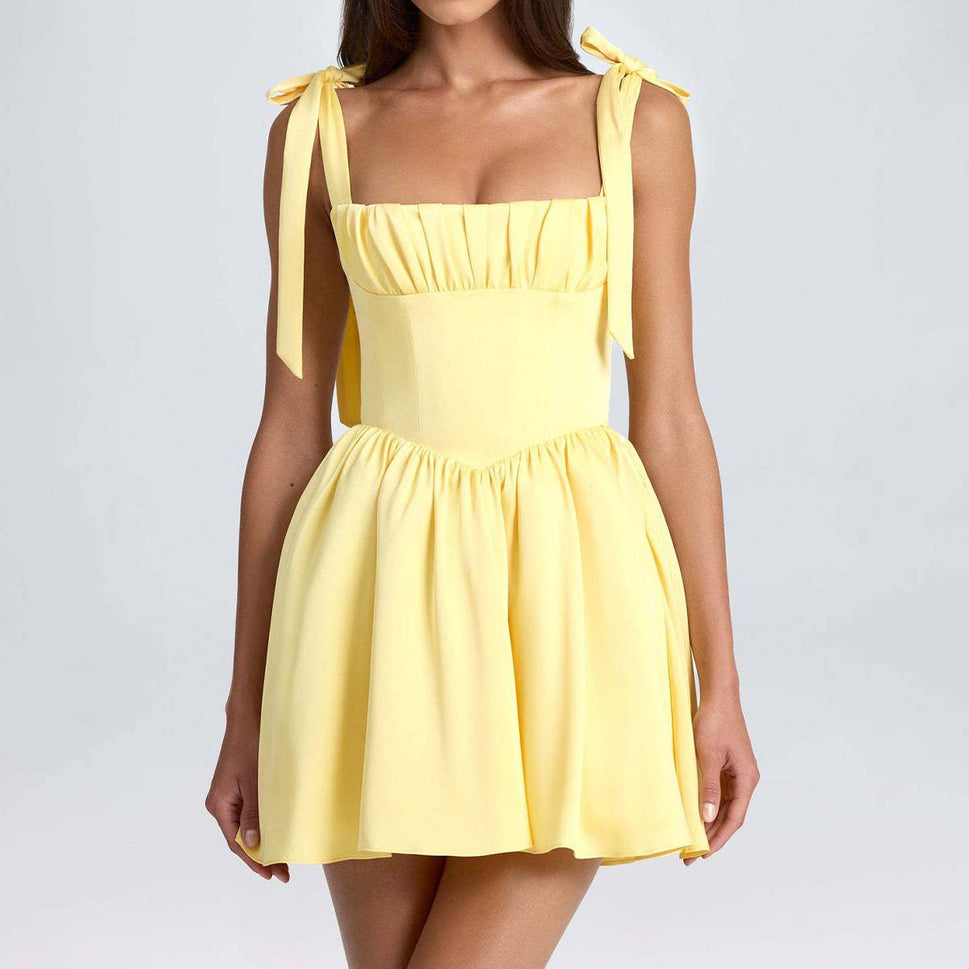 FASHIONABLE SQUARE NECH HIGH WAIST DRESS