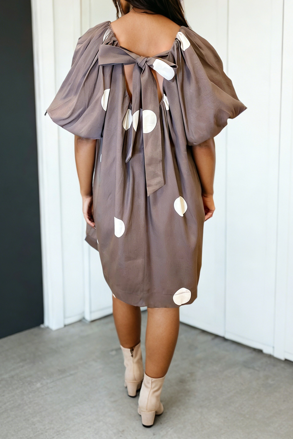 LAS-LIVE Polka Dot Knot Back Loose Mini Dress