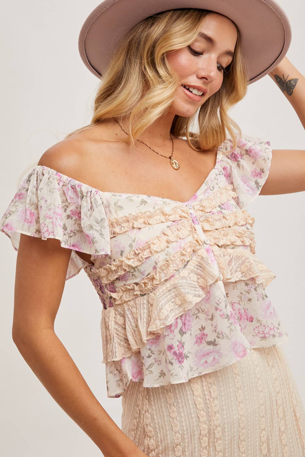 Floral Ruffle Lace Top