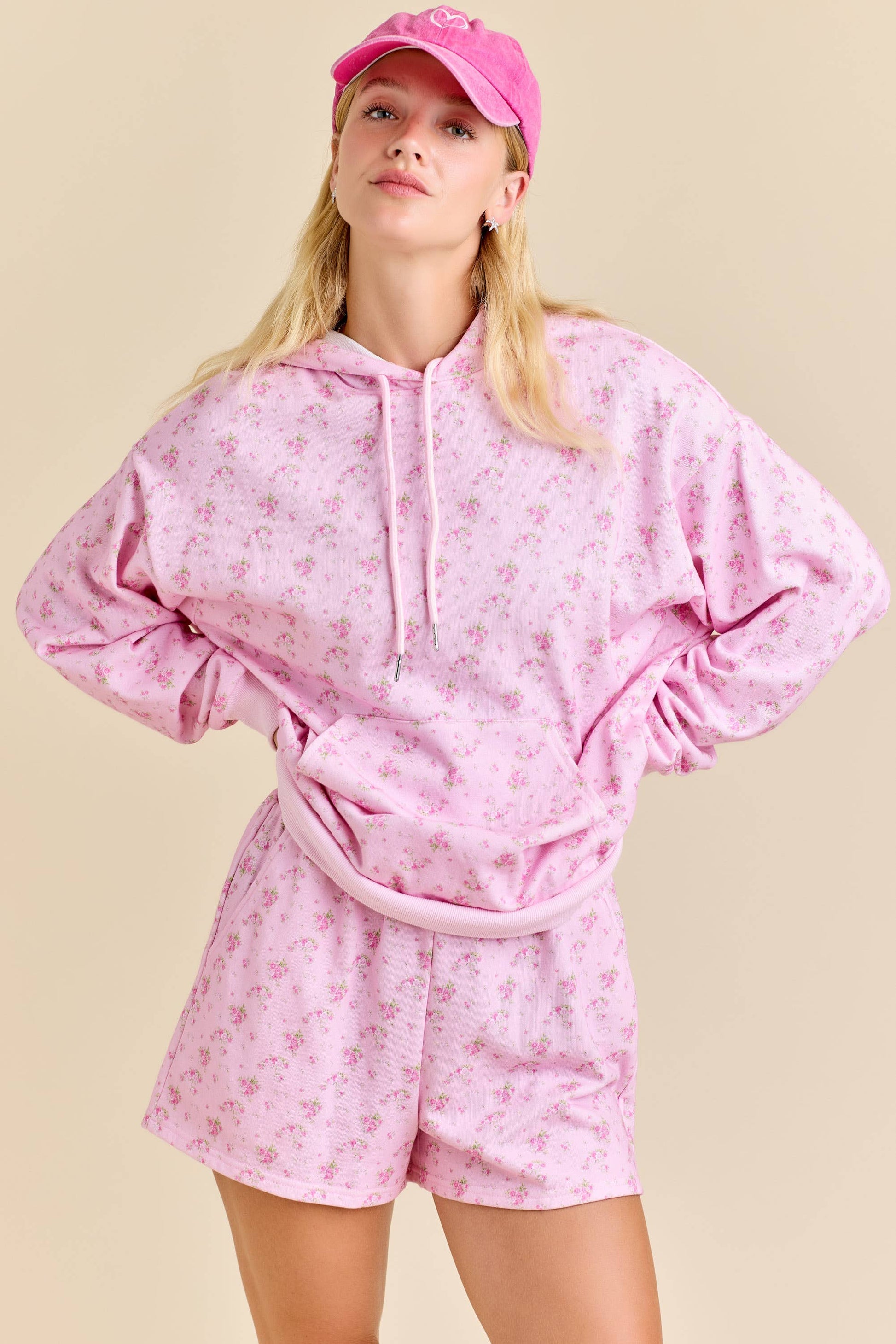 FLORAL PRINT HOODIE SET – PASTEL COZY LOUNGEWEAR