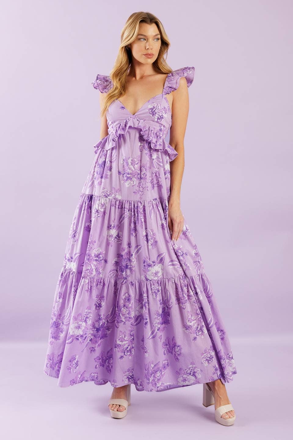 A printed woven maxi dress purple