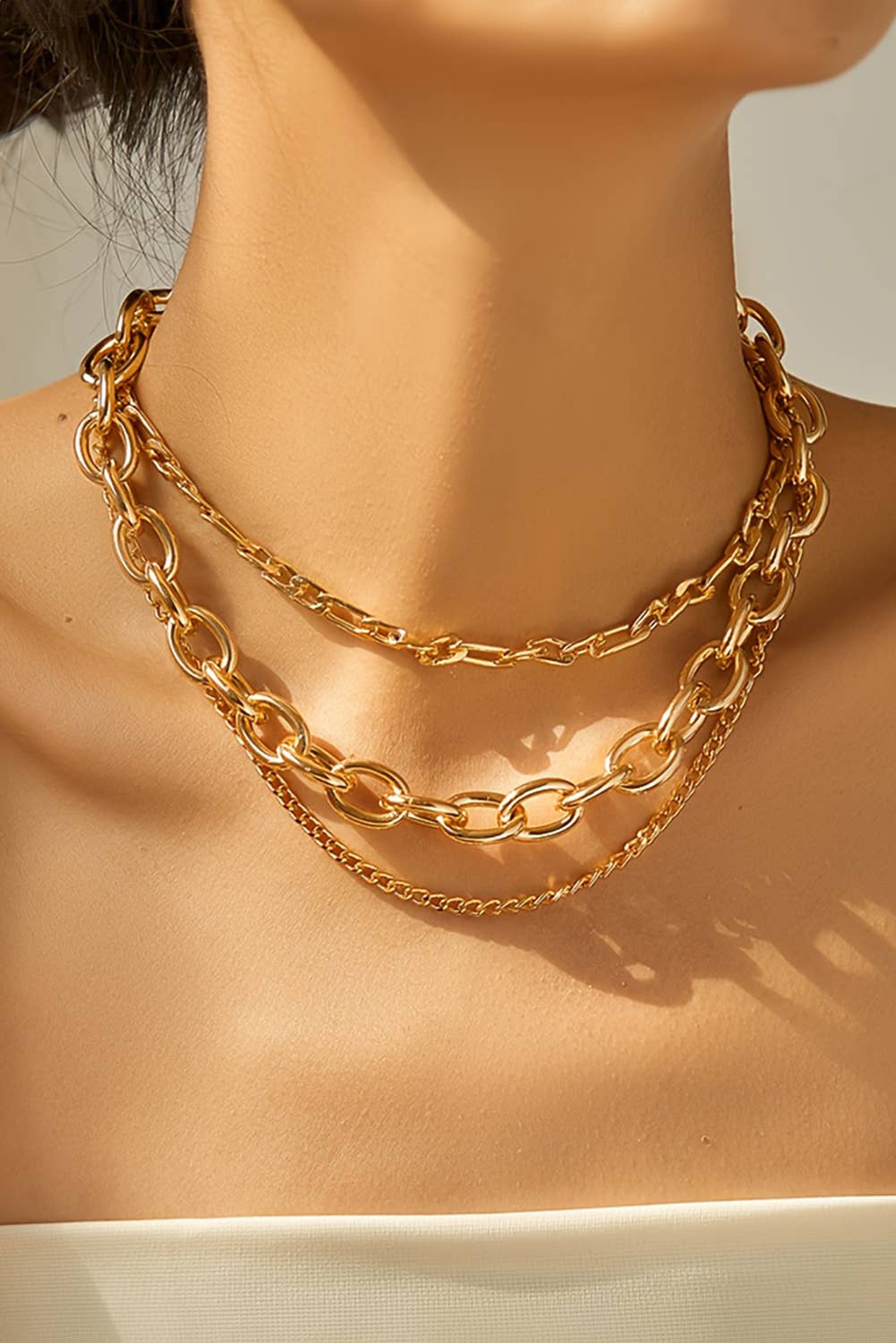 Plated Chain 3pcs Necklace Set: Gold / ONE SIZE