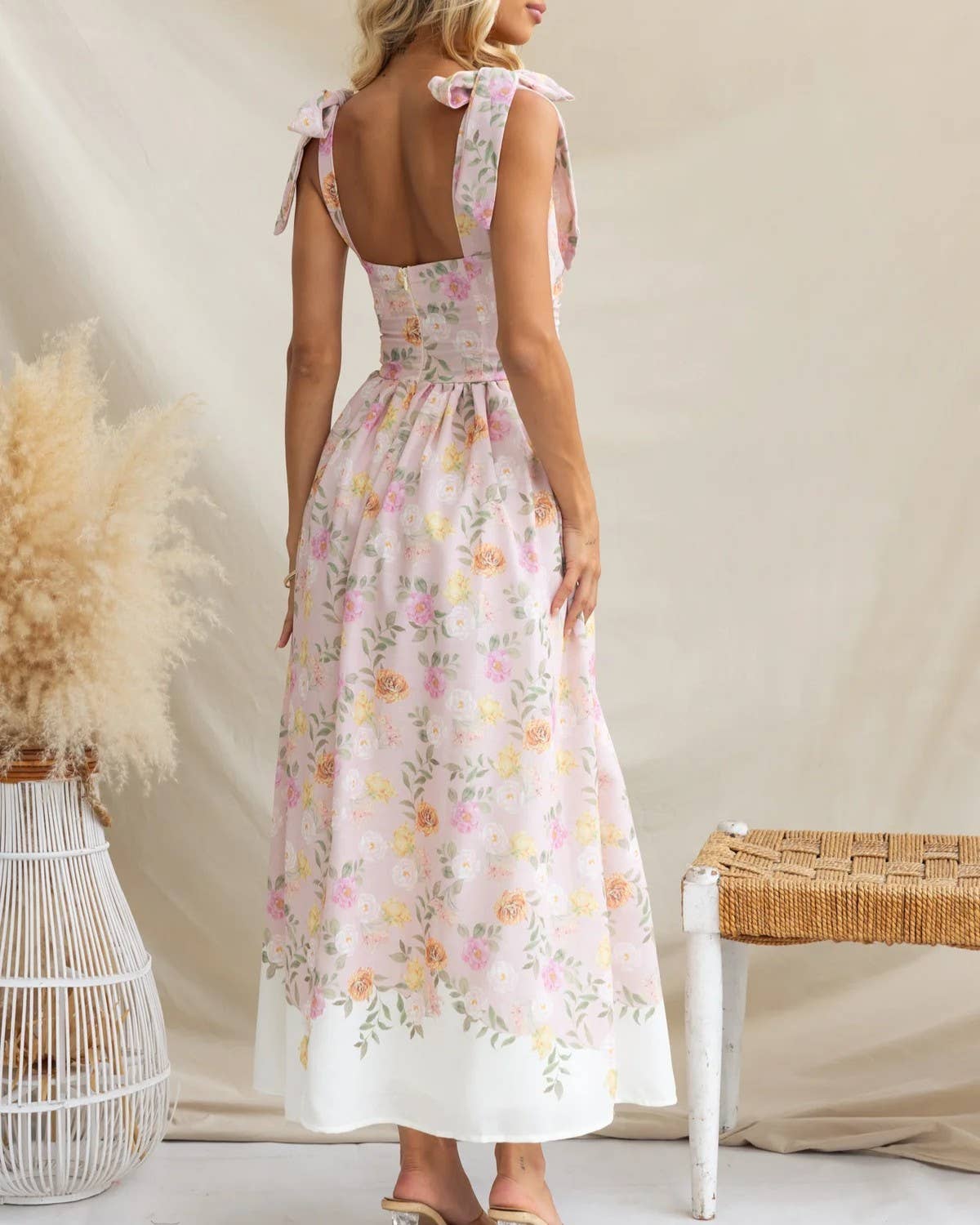 RESORT-INSPIRED FLORAL COLOR-BLOCK SLIP DRESS