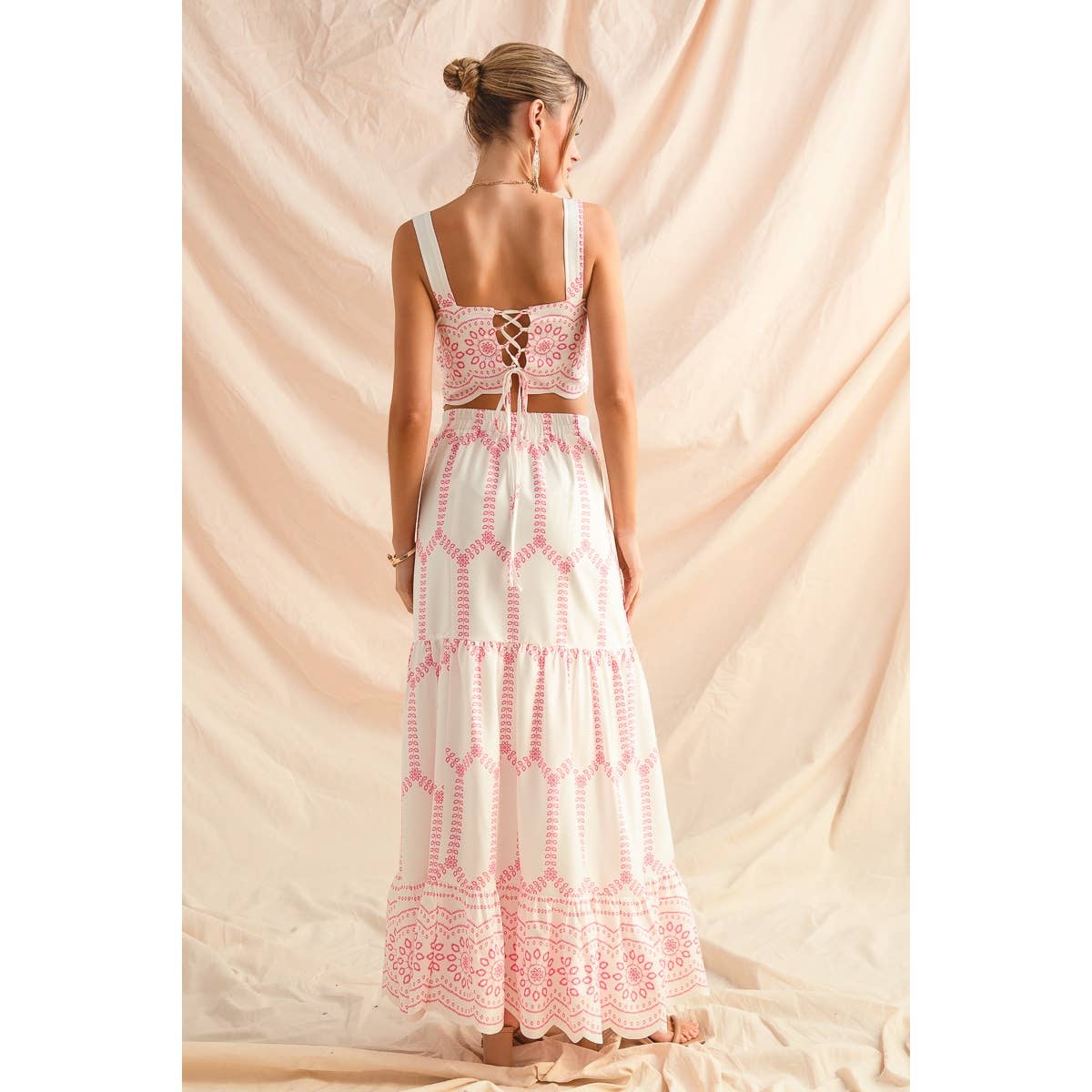 Embroidery Looking Print Woven Top & Skirt Set