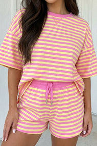 LAS Stripe Contrast Trim Boxy Terry Short Set