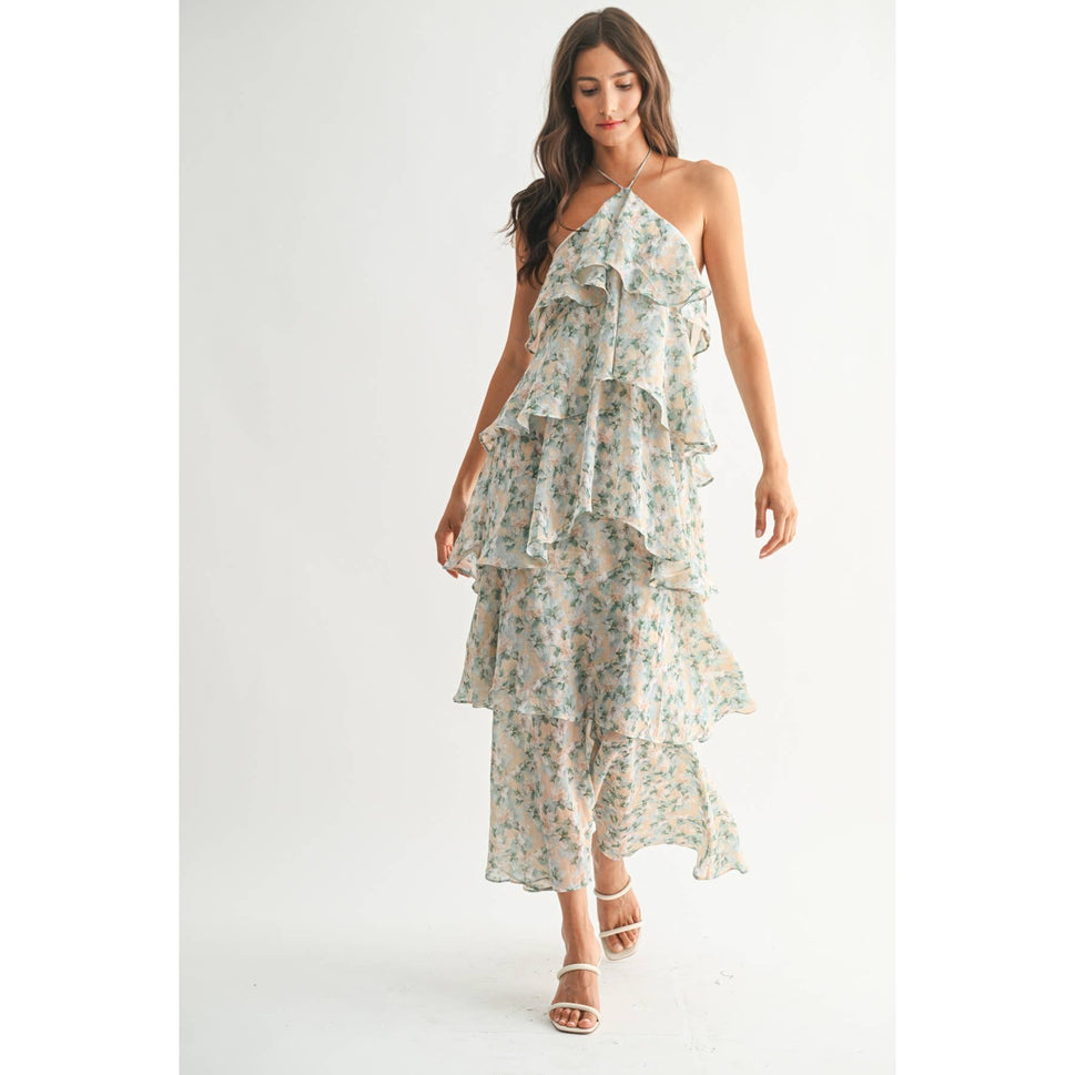 TIERED FLORAL MAXI DRESS