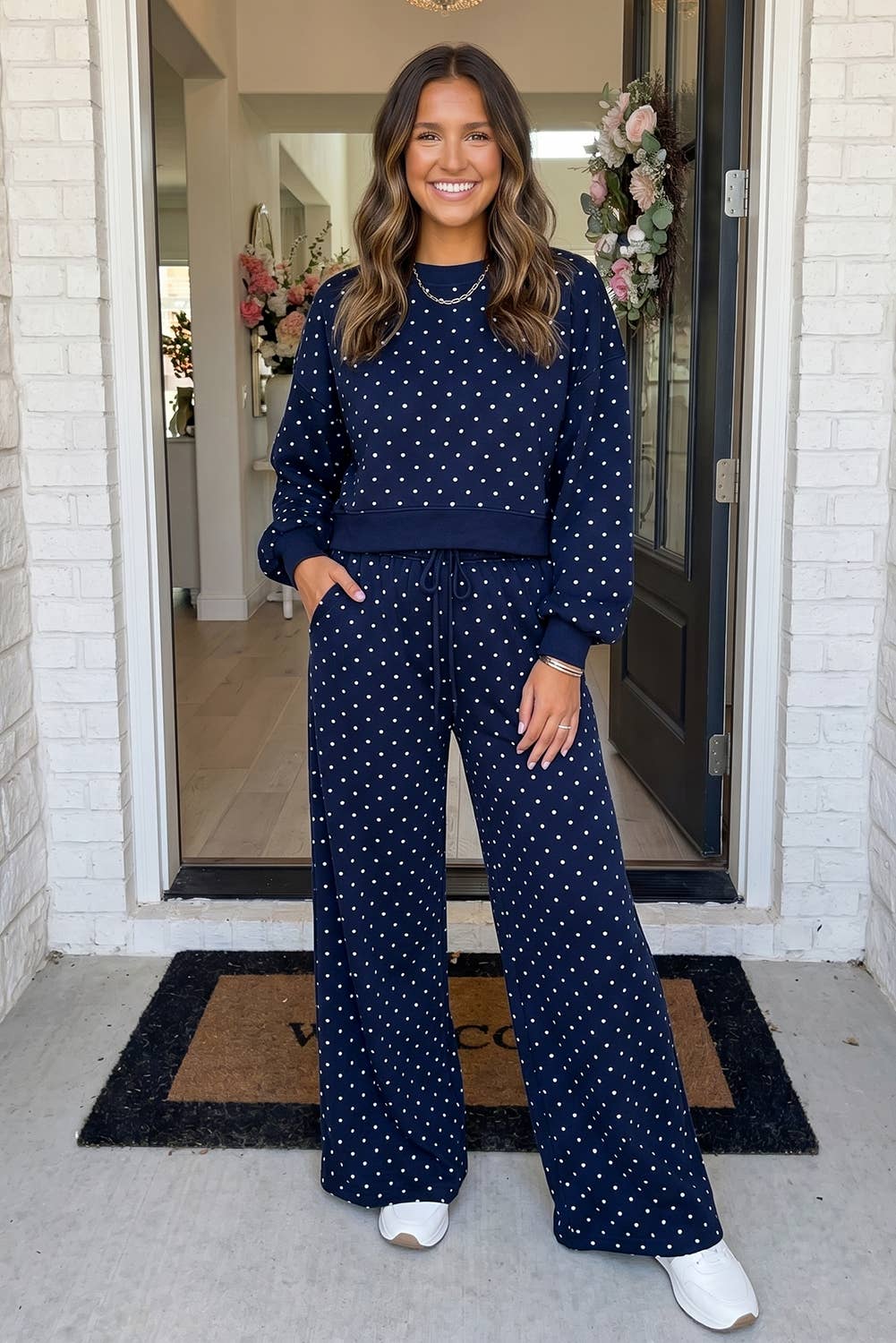 LAS Polka Dot Casual Shift Drawstring Pants Set