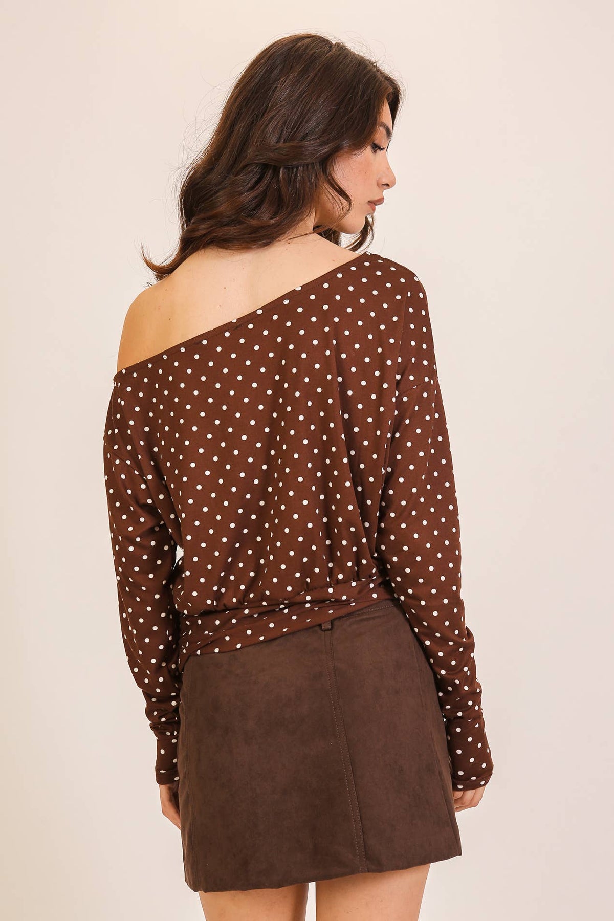 Polka Dot One-Shoulder Ruched Top