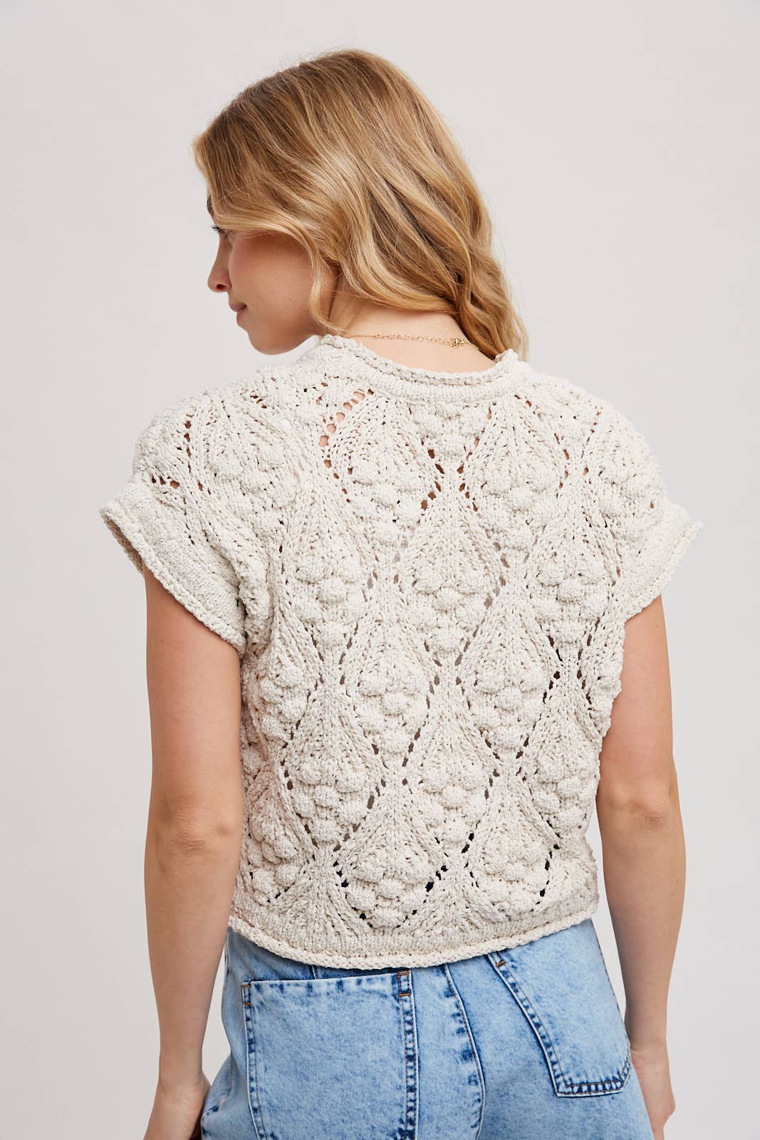 KNIT SWEATER SHORT SLEEVED PULLOVER