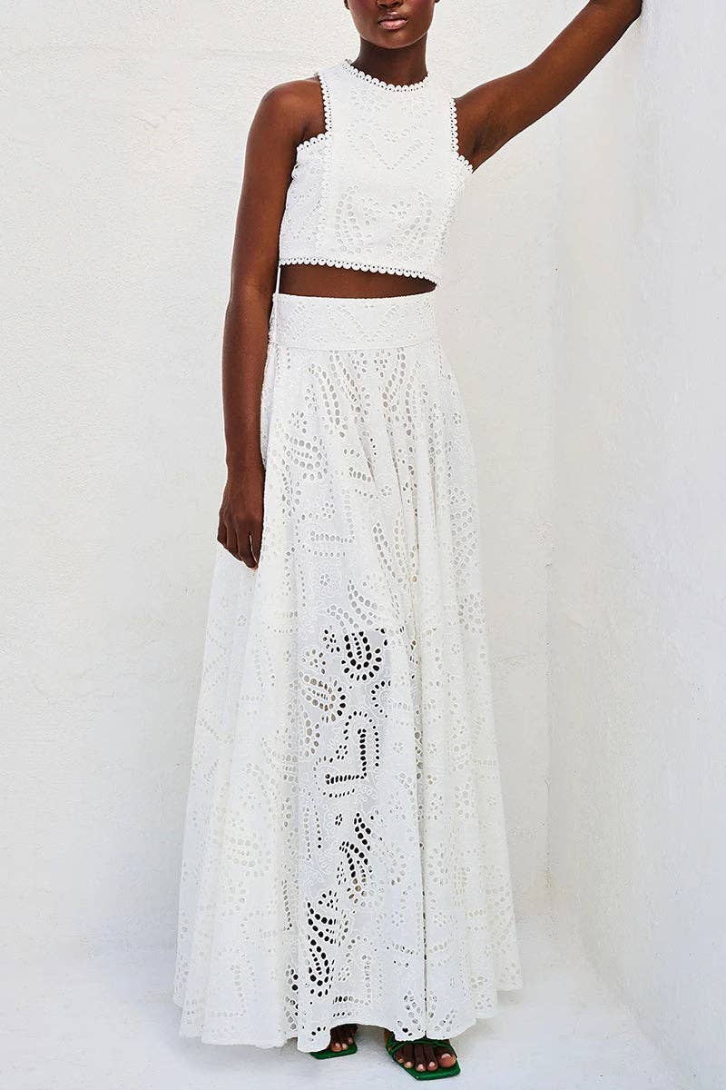 Eyelet Halter Skirt Set