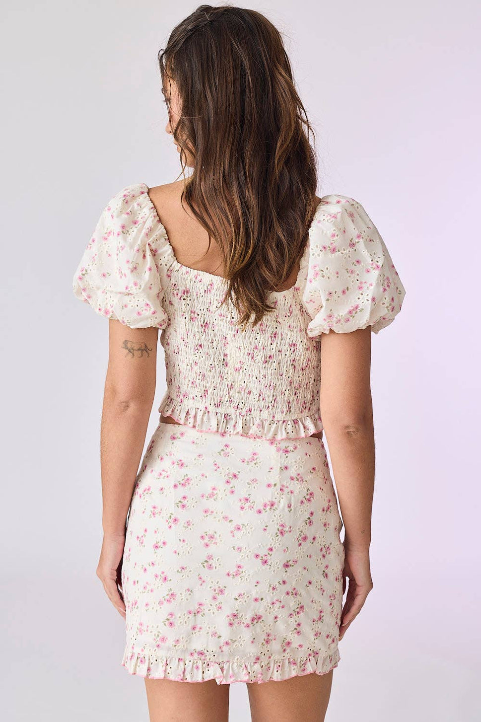 *Everly Printed Eyelet Set: Ivory/Pink