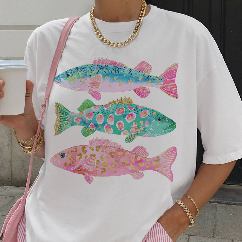 Coastal Preppy Fish Beach Ocean Club Graphic Tee