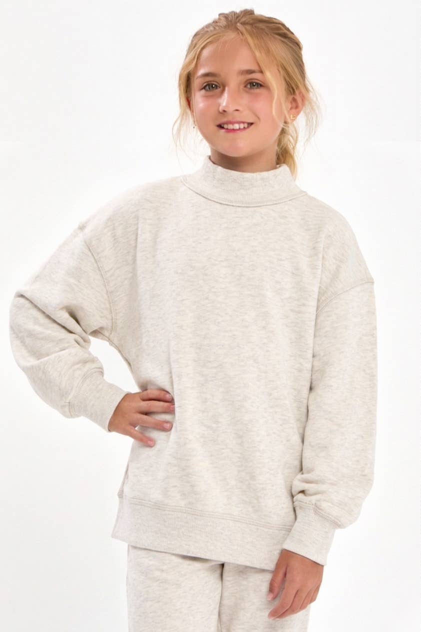 Cotton Terry Mock Neck Sweatshirt: Pink