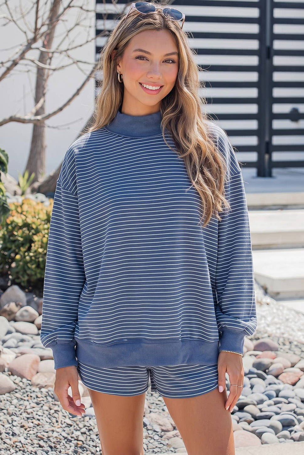 Mock Neck Baggy Pullover Matching Shorts Set