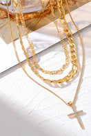 Switch Plated Cross Pendant Multi Layer Stacked Chains Necklace: Gold / ONE SIZE 3 image