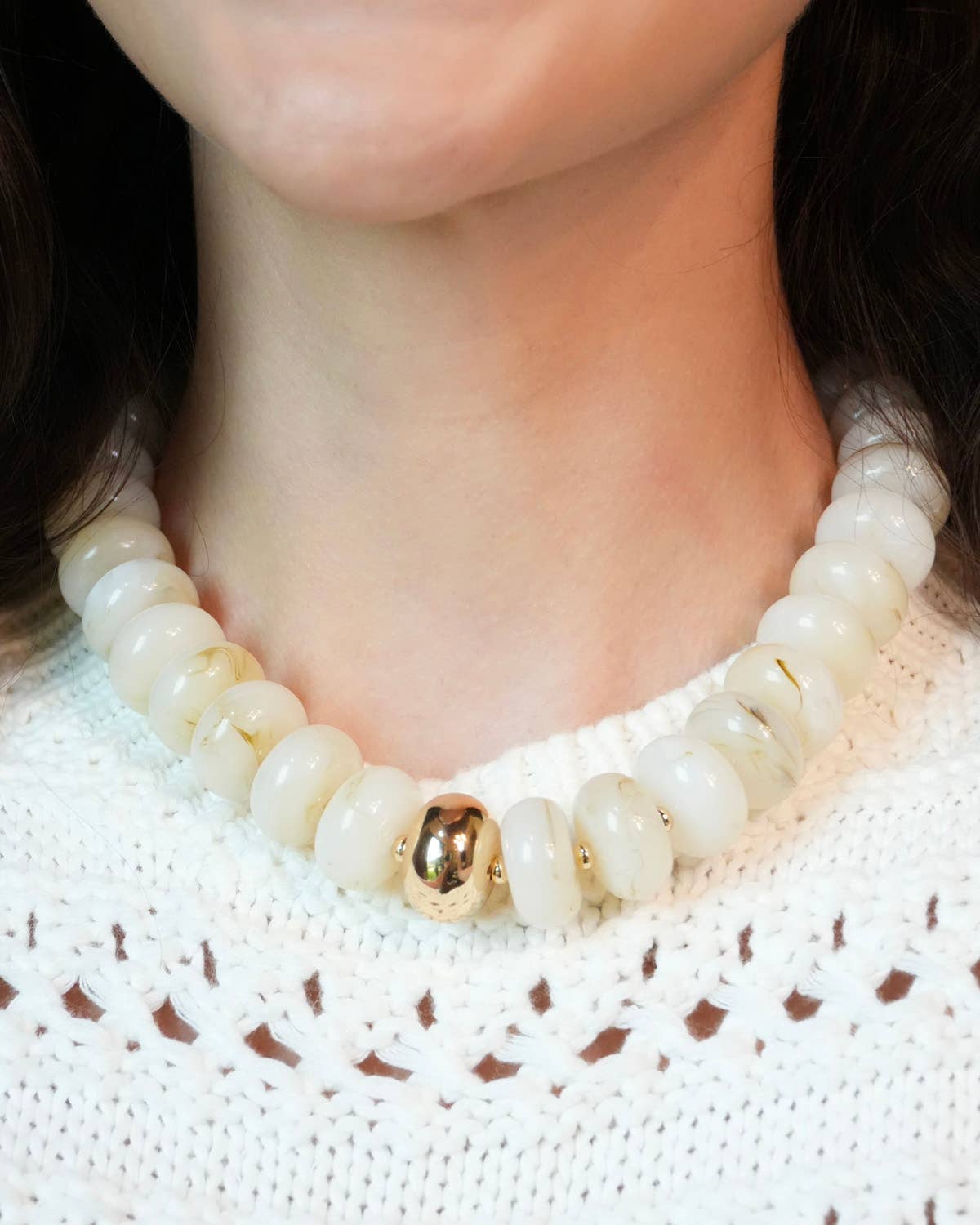 San Sebastian Beaded Resin Necklace: White