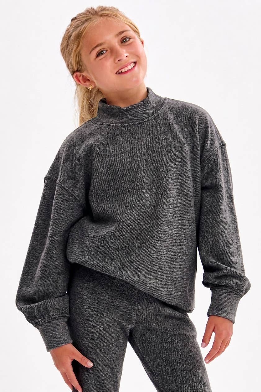 Cotton Terry Mock Neck Sweatshirt: Pink