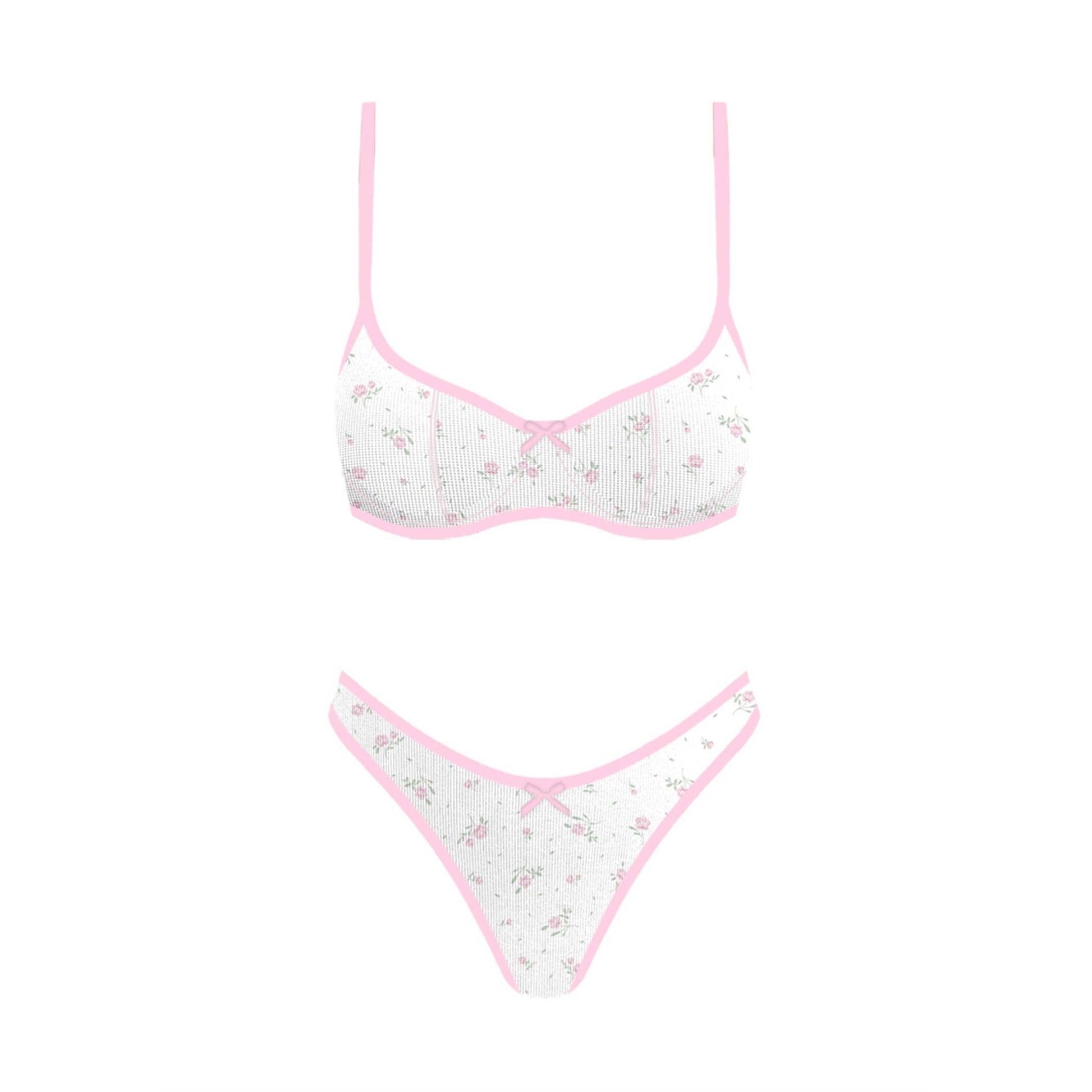 Seaside Picnic Bikini Set: PINKFLORAL / S-M-L(3-2-1)